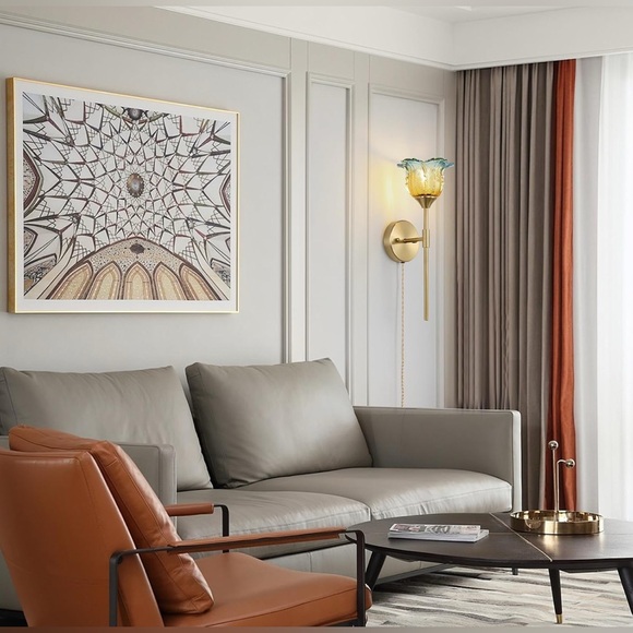 Gold Wall Sconces with Modern Flower Glass Shades - Plugin (set of 2) - Picture 7 of 7